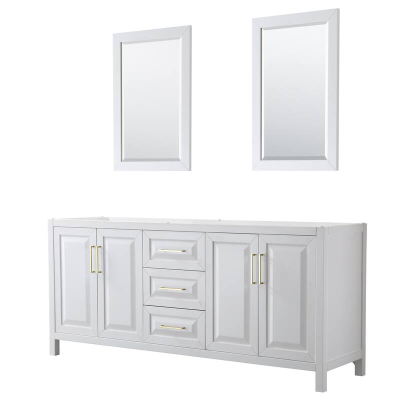 Wyndham Collection Daria 79" Double Free Standing Vanity Cabinet - - White / Brushed Gold Hardware