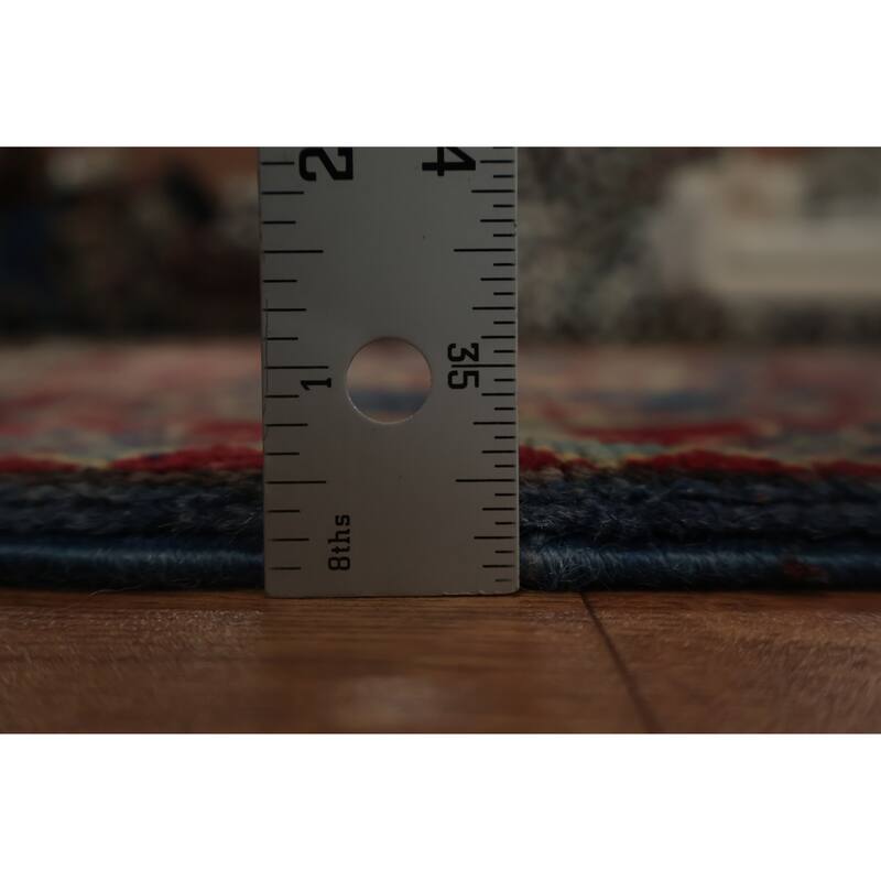 Hand Knotted Oriental 100% Wool Carpet Traditional Geometric Navy Blue & Blues Kazak Area Rug - 3' 1'' X 2' 1''