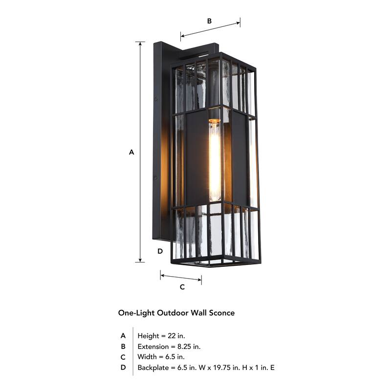 Edgehill 6.5 in. 1-Light Black Outdoor Wall Sconce Light for Porches - 22
