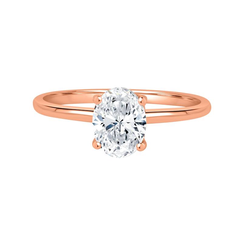 Auriya Lab Grown 2 1/10ct Oval Hidden Halo Solitaire Diamond Engagement Ring in 14k Gold Certified (I-J, SI1-SI2) - Rose - 6.5
