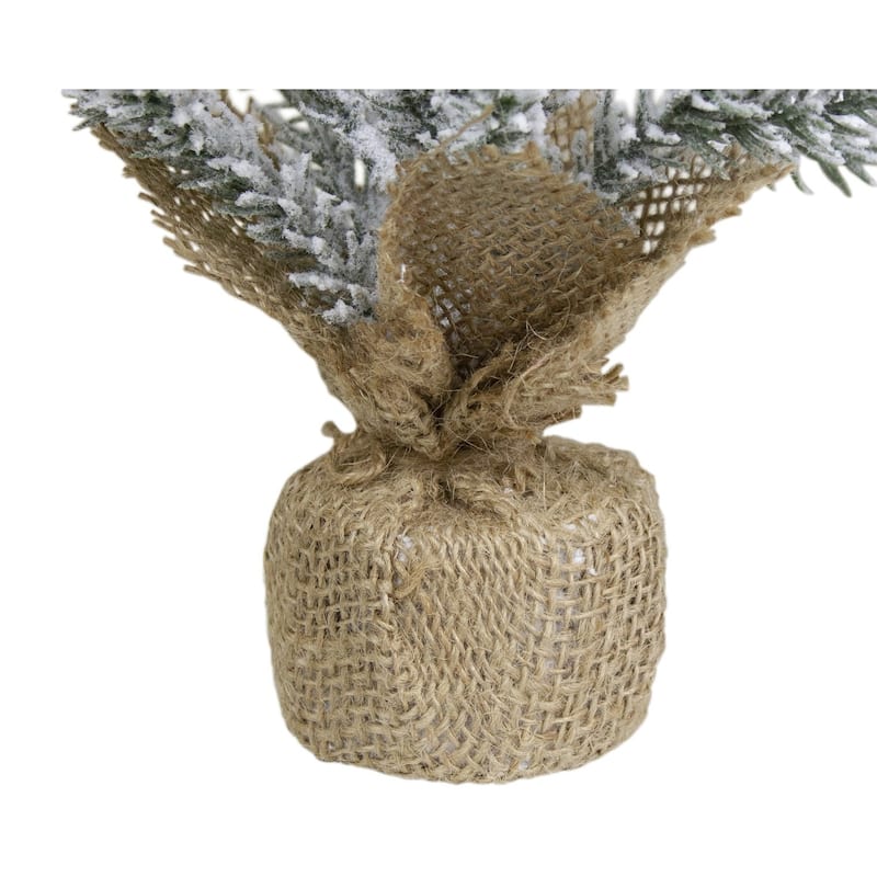 Flocked Mini Pine Slim Artificial Christmas Tree with Jute Base - Unlit - 12" - 1 Foot