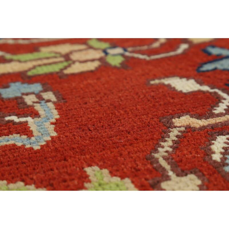 Hand Knotted Oriental 100% Wool Carpet Transitional All-Over Red Oushak Area Rug - 9' 11'' X 7' 11''