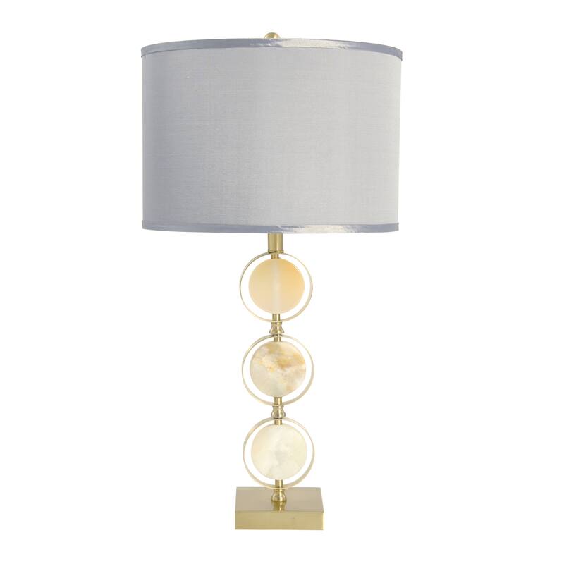 Art Deco Stacked Metal and Marble Table Lamp - Natural and Gold