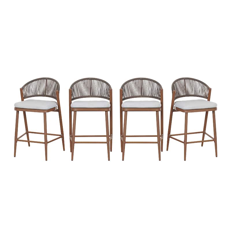 Christopher Knight Home - Beverly Outdoor Counter Stools with Scallop Backrest (Set of 4) - Aluminum