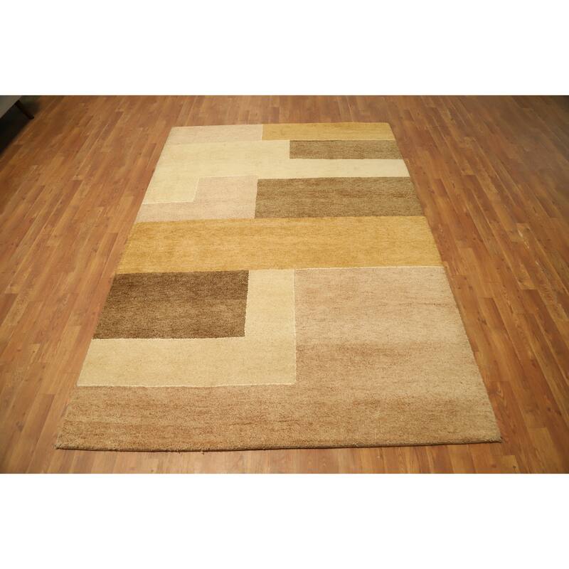 Hand Knotted Oriental 100% Wool Carpet Modern Geometric Multi-Colored Gabbeh Area Rug - 8' 0'' X 5' 8''