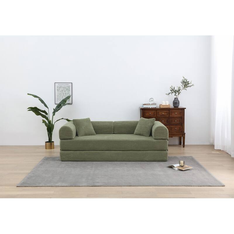 77.90" Corduroy Foldable Double Bed Sofa Bed
