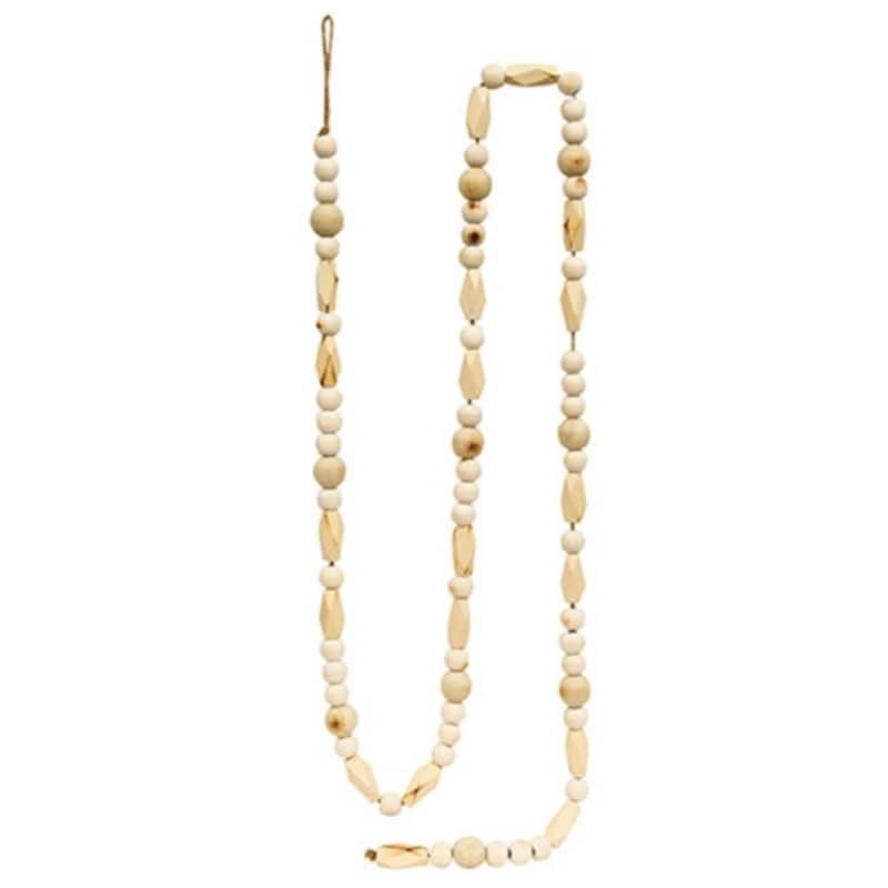 Geometric Natural Wood Bead Garland 76.5" Long Farmhouse Boho Decorative Accent