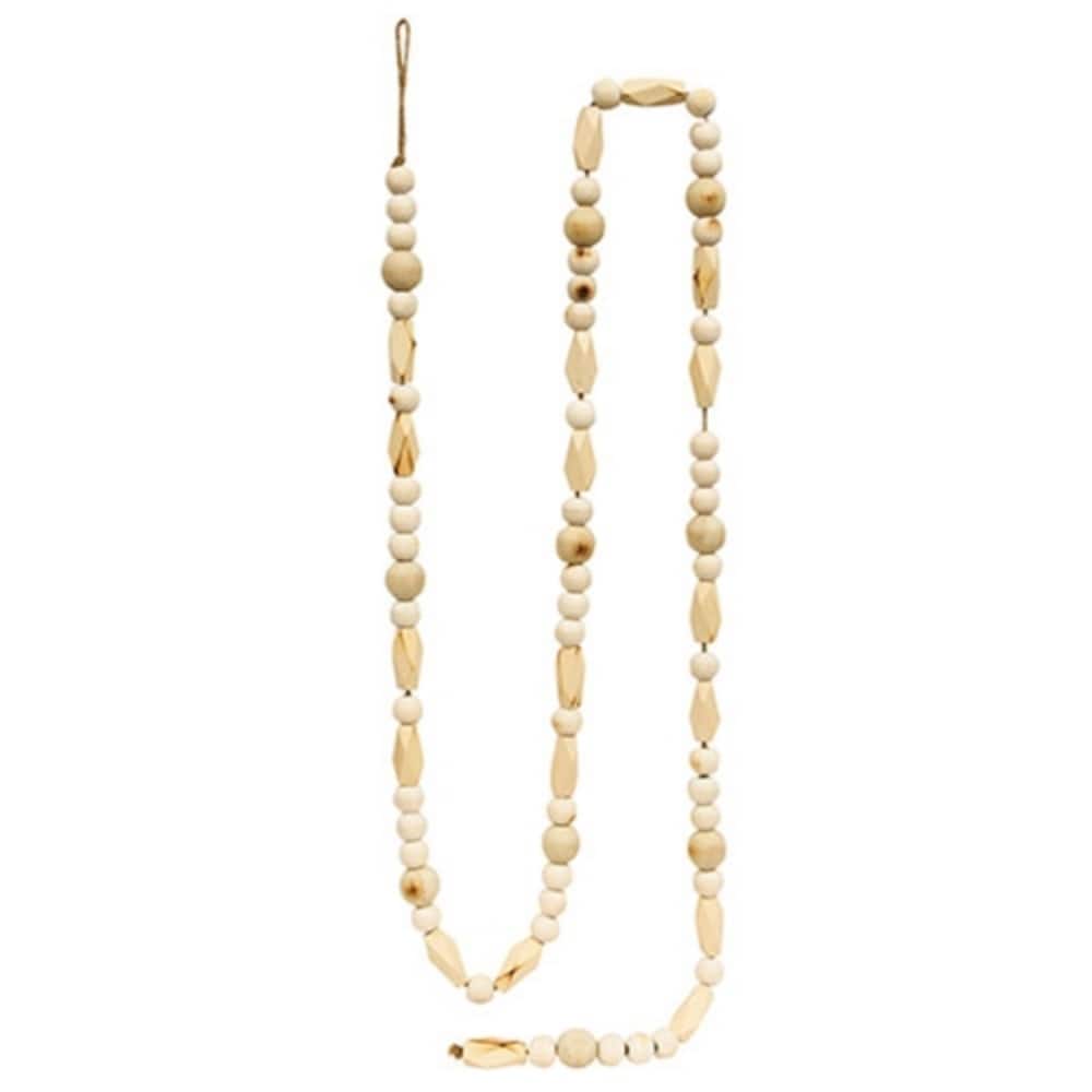 Geometric Natural Wood Bead Garland 76.5" Long Farmhouse Boho Decorative Accent
