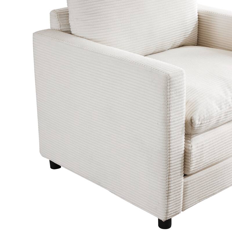 Corduroy Armchair Set with Ottoman