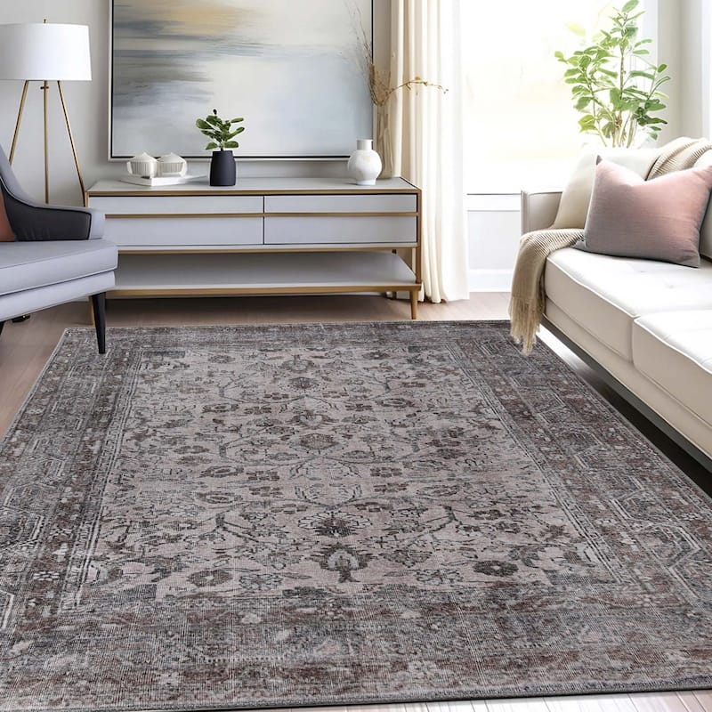 Distressed Floral Medallion Indoor Area Rug or Runner by Superior - 5'7" X 8'9" - Dark walnut