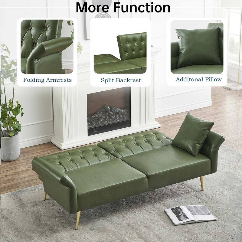 Futon Sofa Bed, Faux leather Foldable Couch Convertible Loveseat Sleeper Daybed with Adjustable Armrests for Small Space