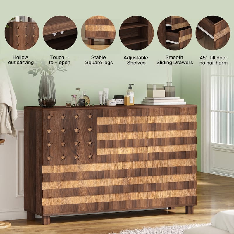 55" Buffet Sideboard Cabinet with Storage, Storage cabinet With Hand Carved Craftsmanship with 2 Drawers and 3 Doors