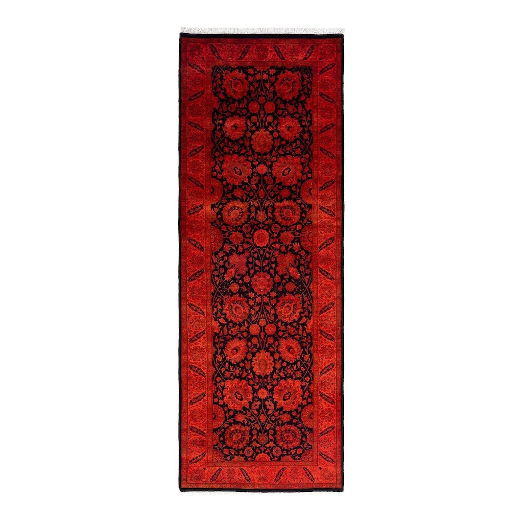 Overdyed, One-of-a-Kind Hand-Knotted Area Rug - Orange - 3' 0" x 8' 7"