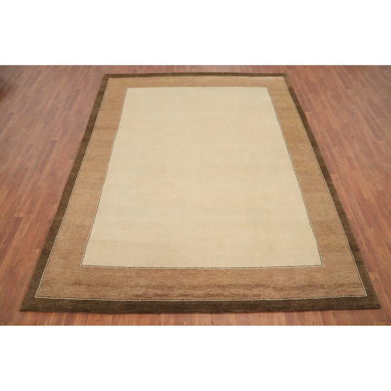 Hand Knotted Oriental 100% Wool Carpet Modern Solid Beige & Ivories Gabbeh Area Rug - 10' 4'' X 8' 2''