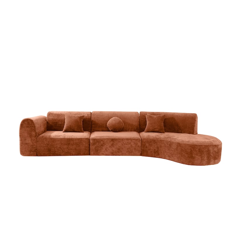 Christopher Knight Home - Curved 140" Upholstered Sectional Sofa with High-Density Fully Compressed Sponge and Chaise Lounge