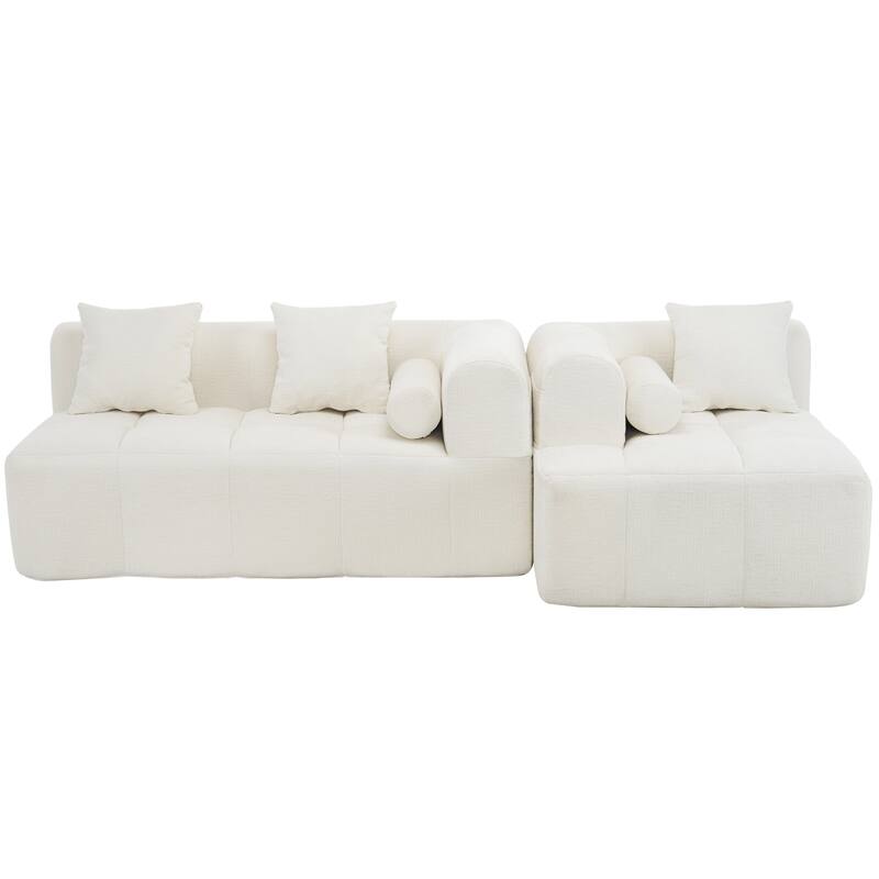 101.2" Modular Sofa, Deep Seating, 2 Pockets, Beige Chenille, 112 lbs