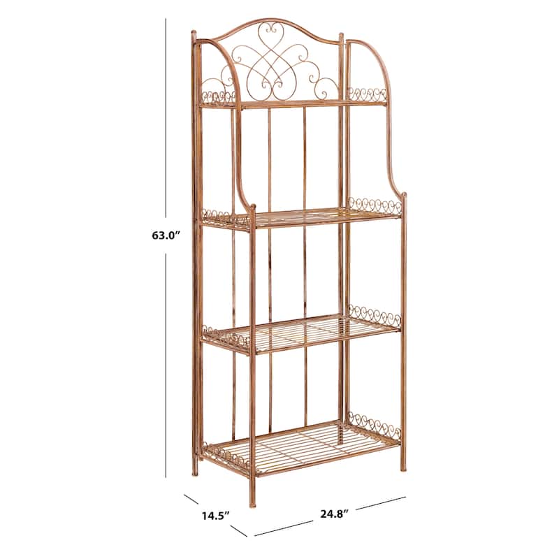SAFAVIEH Bryn Victorian Wrought Iron 4-Tier Outdoor Bakers Rack - 25 In. W x 15 In. D x 63 In. H - 25"W x 15"D x 63"H