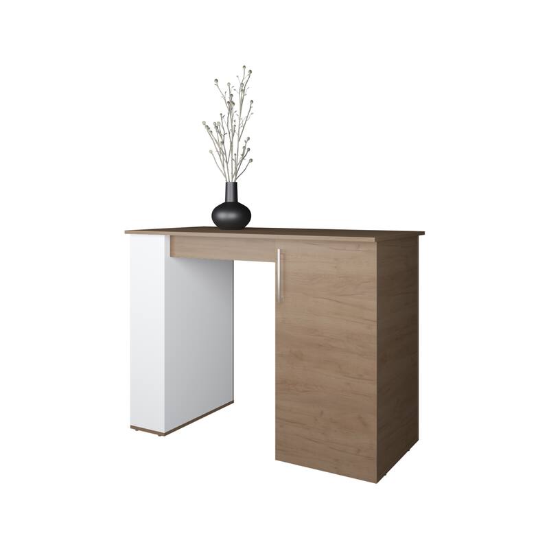 Vernon Kitchen Island with 1 Door and Open Storage, White and Natural Oak
