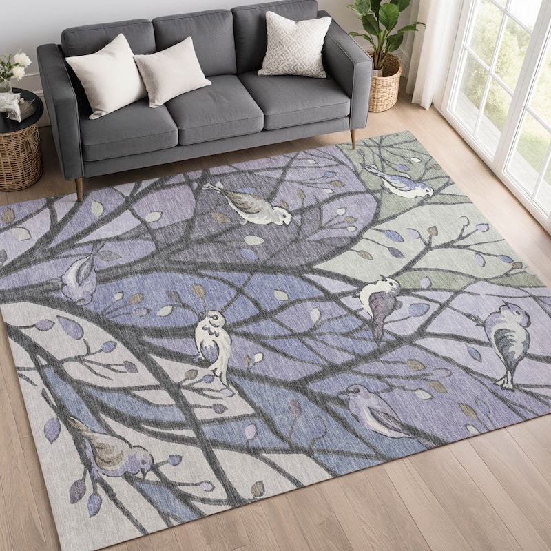 Machine Washable Indoor/ Outdoor Bird Mosaic Chantille Rug