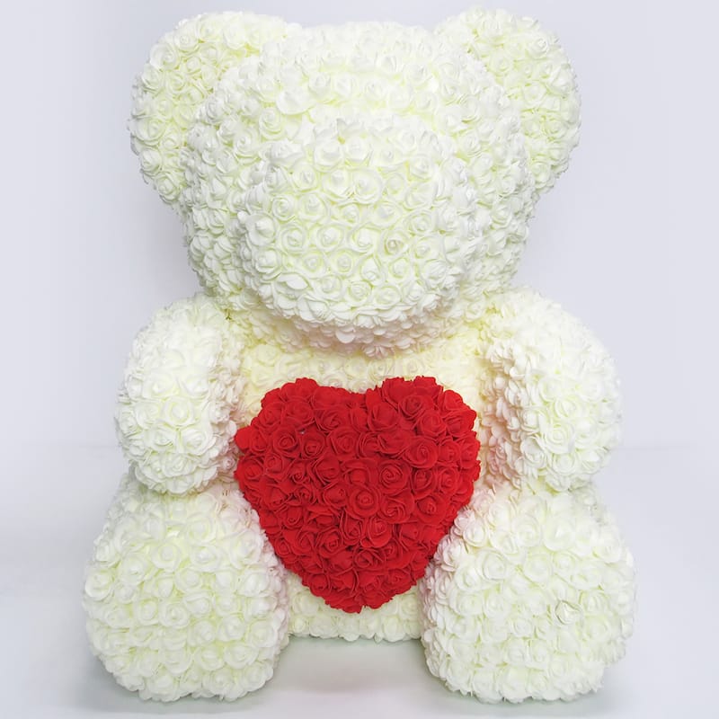 XL Forever Rose Bear Flower Teddy Bear Heart 25" with Gift Box for Valentines Day, Anniversary, Birthday, Gift for Her