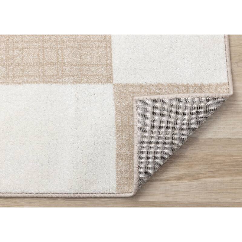 Modern Neutral Checkerboard Rug in Cream Beige