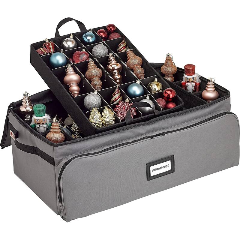 Premium Christmas Ornament Storage Box - Hold Up to 72 - 3 Inch Ornaments, + 8 Side Slots for Figurines, Nutcrackers, etc.