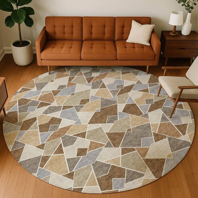 Machine Washable Indoor/ Outdoor Modern Mosaic Chantille Rug