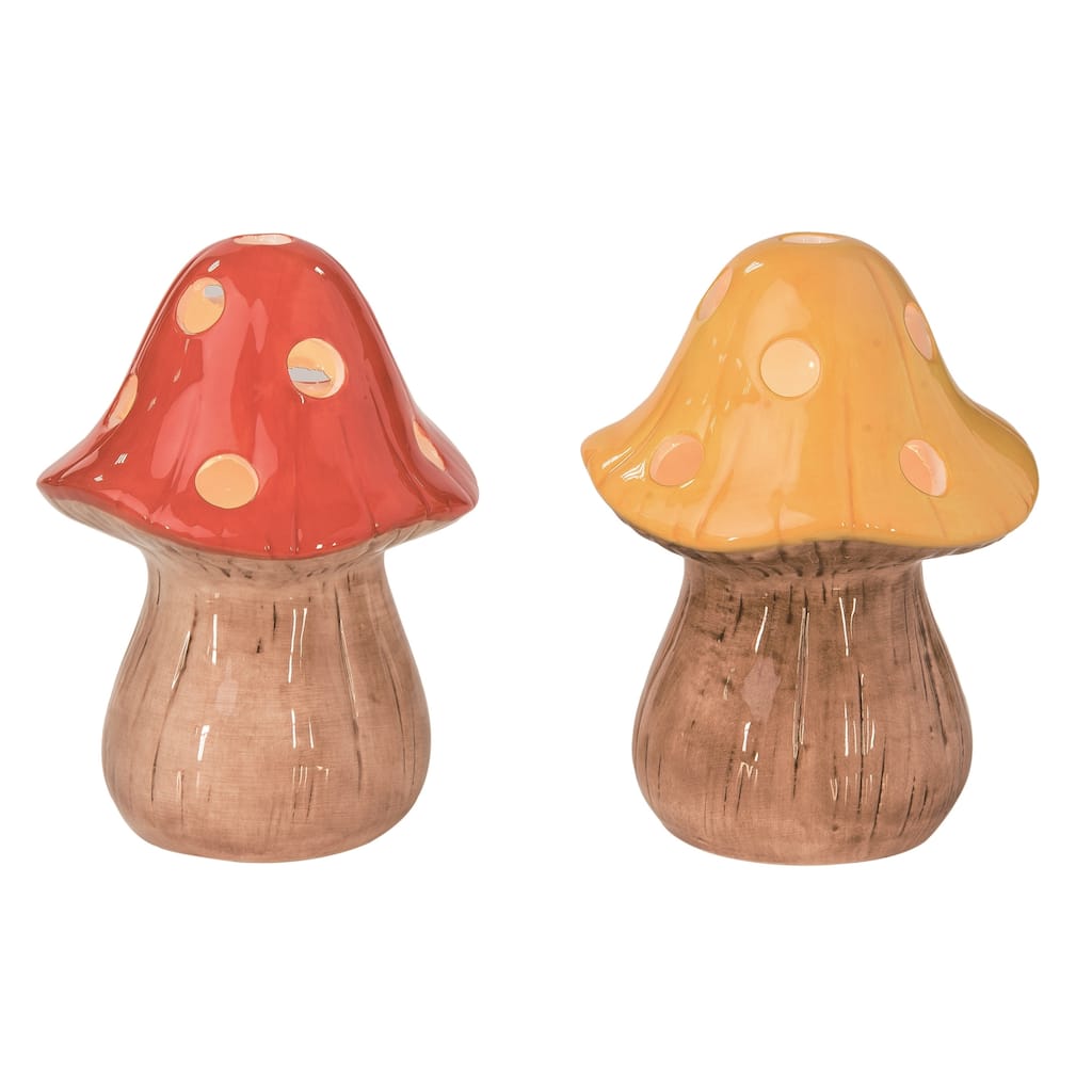Transpac Ceramic Light Up Mushroom Decor Set of 2 Spring Home Decorations