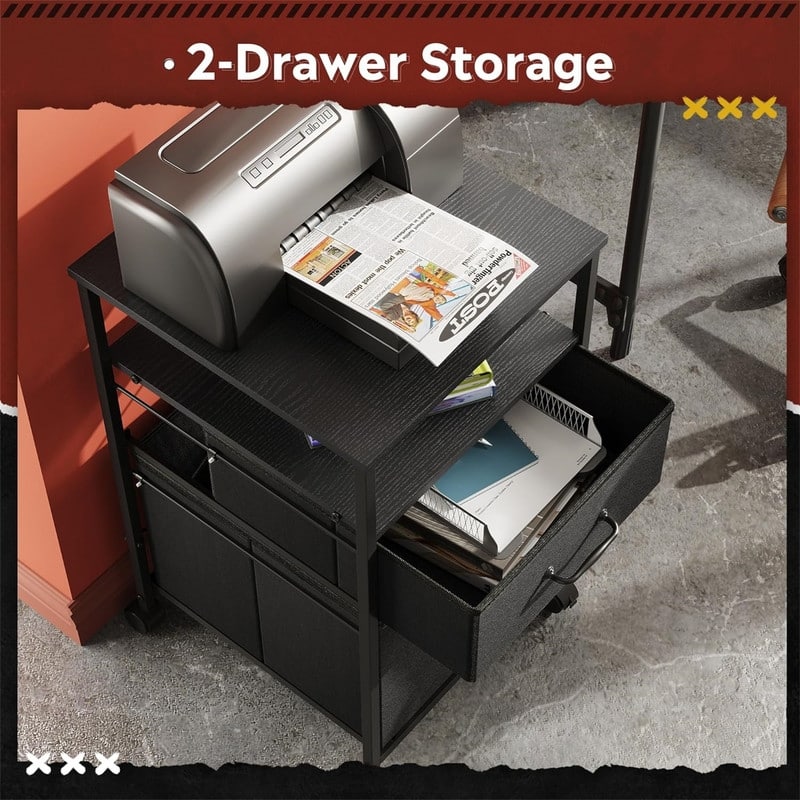 2 Drawer Mobile File Cabinet - 15.7"D x 15.4"W x 26.8"H