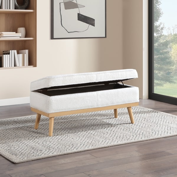 slide 2 of 14, Carson Carrington Sastamala Mid-century Storage Bench Ivory Sherpa with Natural Finish
