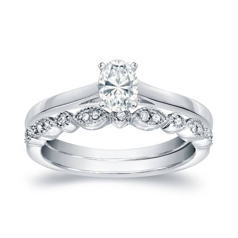 Auriya 14k Gold 1/2ctw Vintage Oval-cut Solitaire Diamond Engagement Ring Set