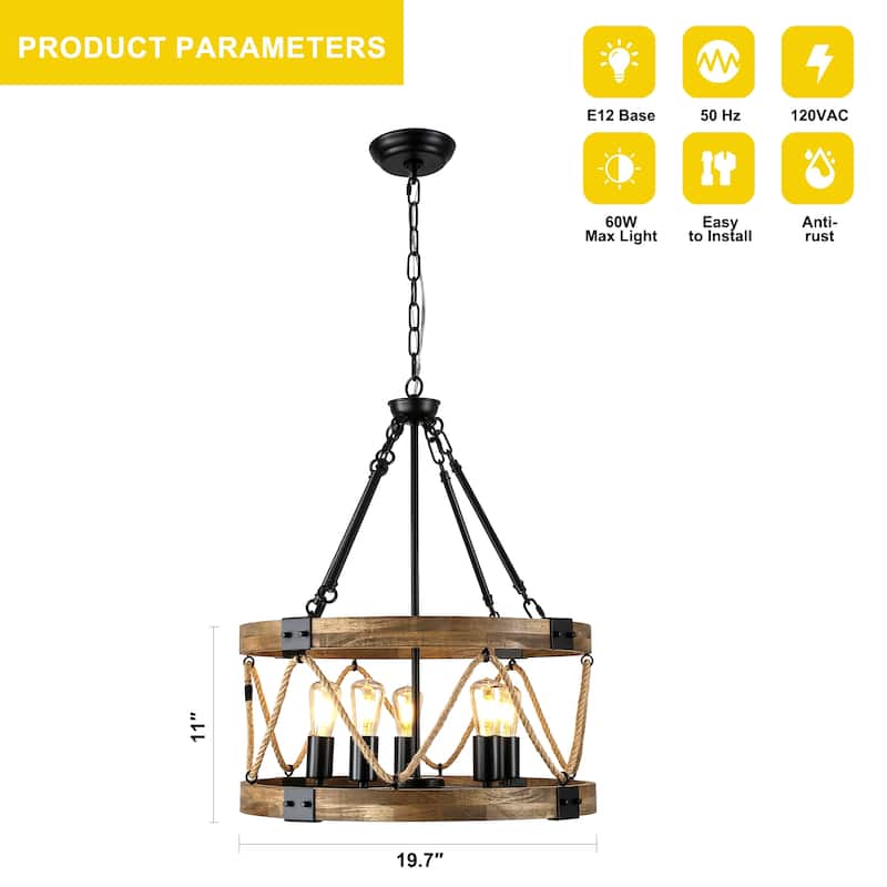Oaks Aura Wooden Chandelier,Farmhouse Wood Pendant Light,Caged Light Height Adjustable Hanging Lamp for Living Room,Dining Room