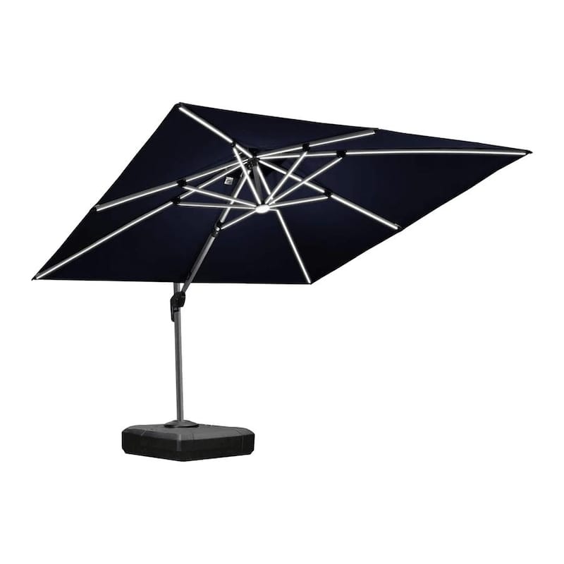 PURPLE LEAF Double Top 9/10/11/12ft Square Outdoor Patio Cantilever Umbrellas with Lights - 10' x 10'/Navy Blue