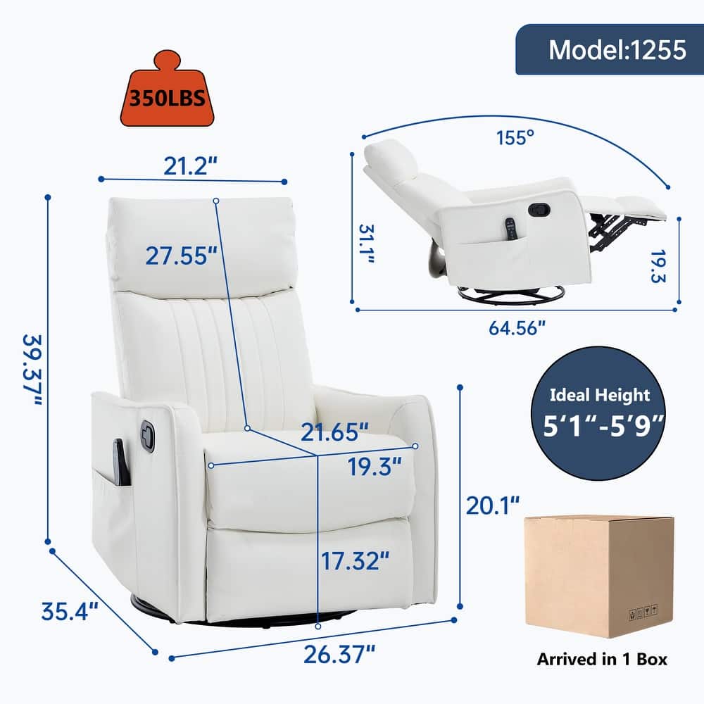 Manual Recliner Chair with Heat & Massage, Ergonomic Single Sofa Chair, Swivel Glider Rocker Chair with Side Pocket