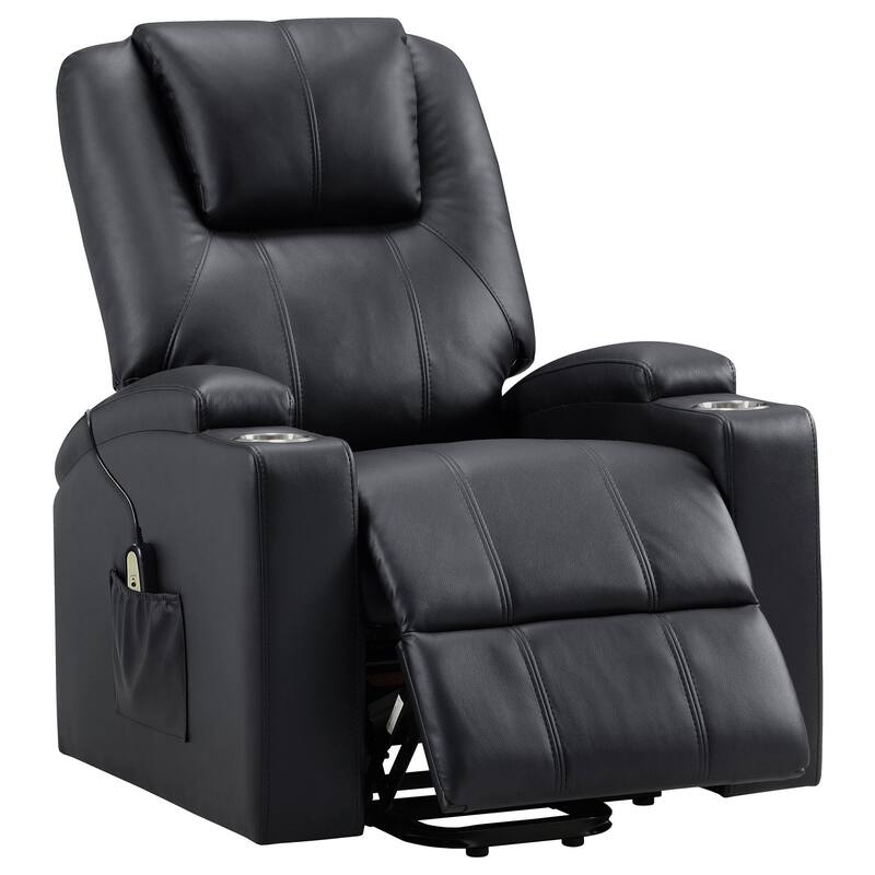 Stoy Power Lift Recliner Chair, Massage, 36 Inch Black Faux Leather