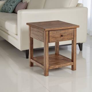 Ayne Side End Table, 1 Shelf, 1 Drawer, Brown Wood, Square 20 Inch