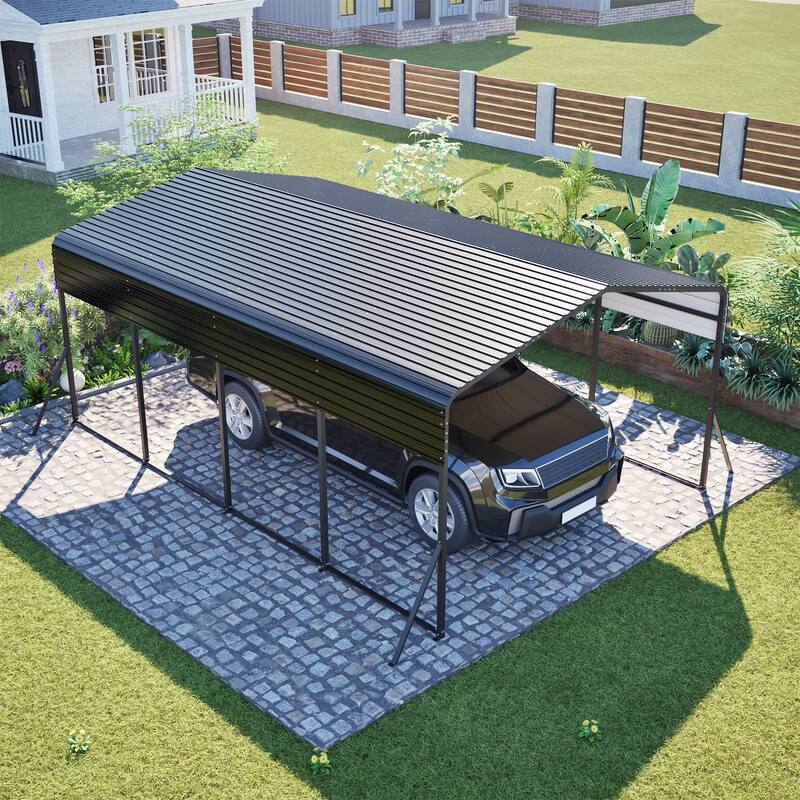 GDFStudio - Penman Heavy-duty Galvanized Steel Hardtop Carport with Upgraded Triangle Reinforced Frame for Outdoor Storage