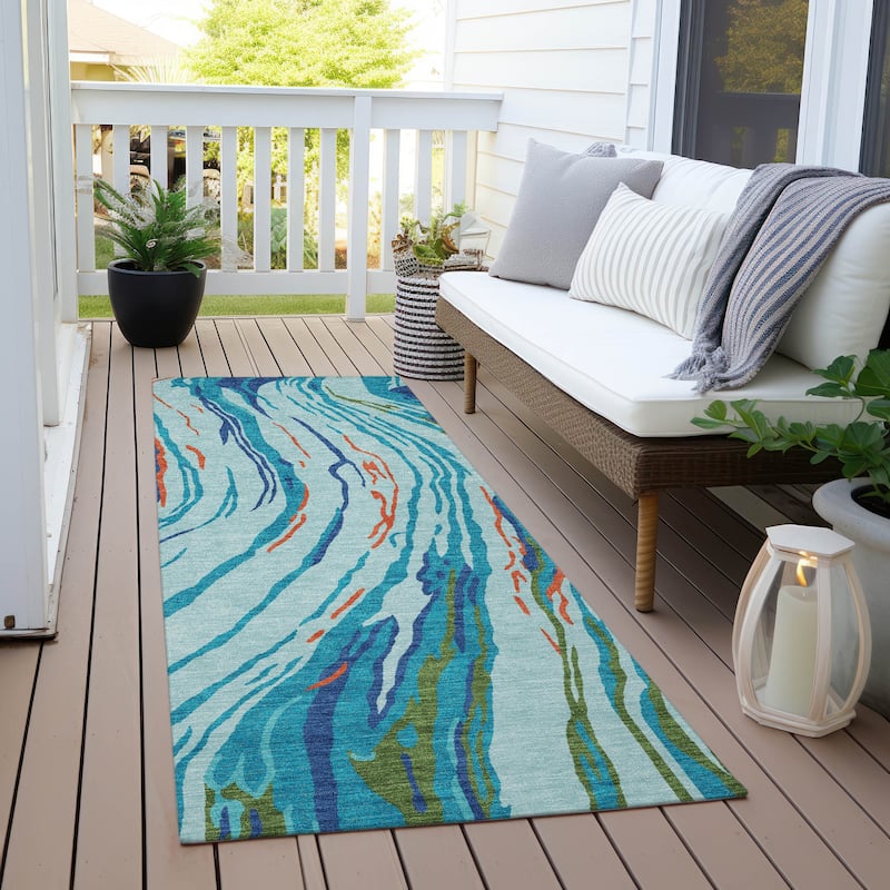 Machine Washable Indoor/ Outdoor Modern Wave Chantille Rug