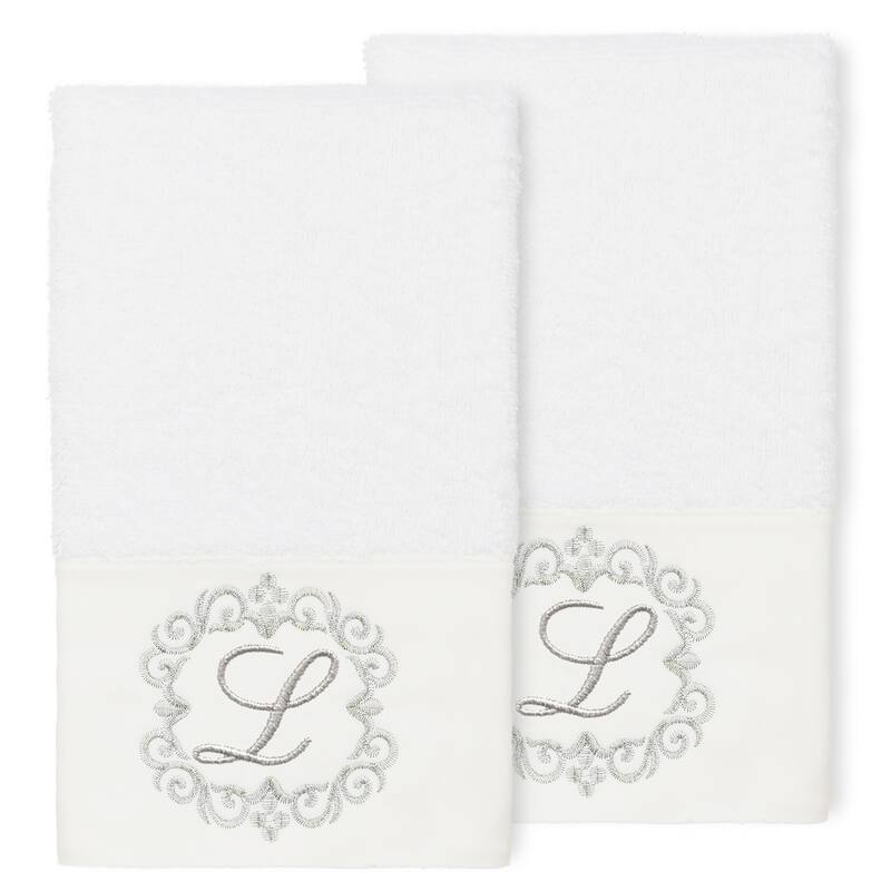 Authentic Hotel and Spa 100% Turkish Cotton Monica 2PC Embellished Hand Towel Set - L - White