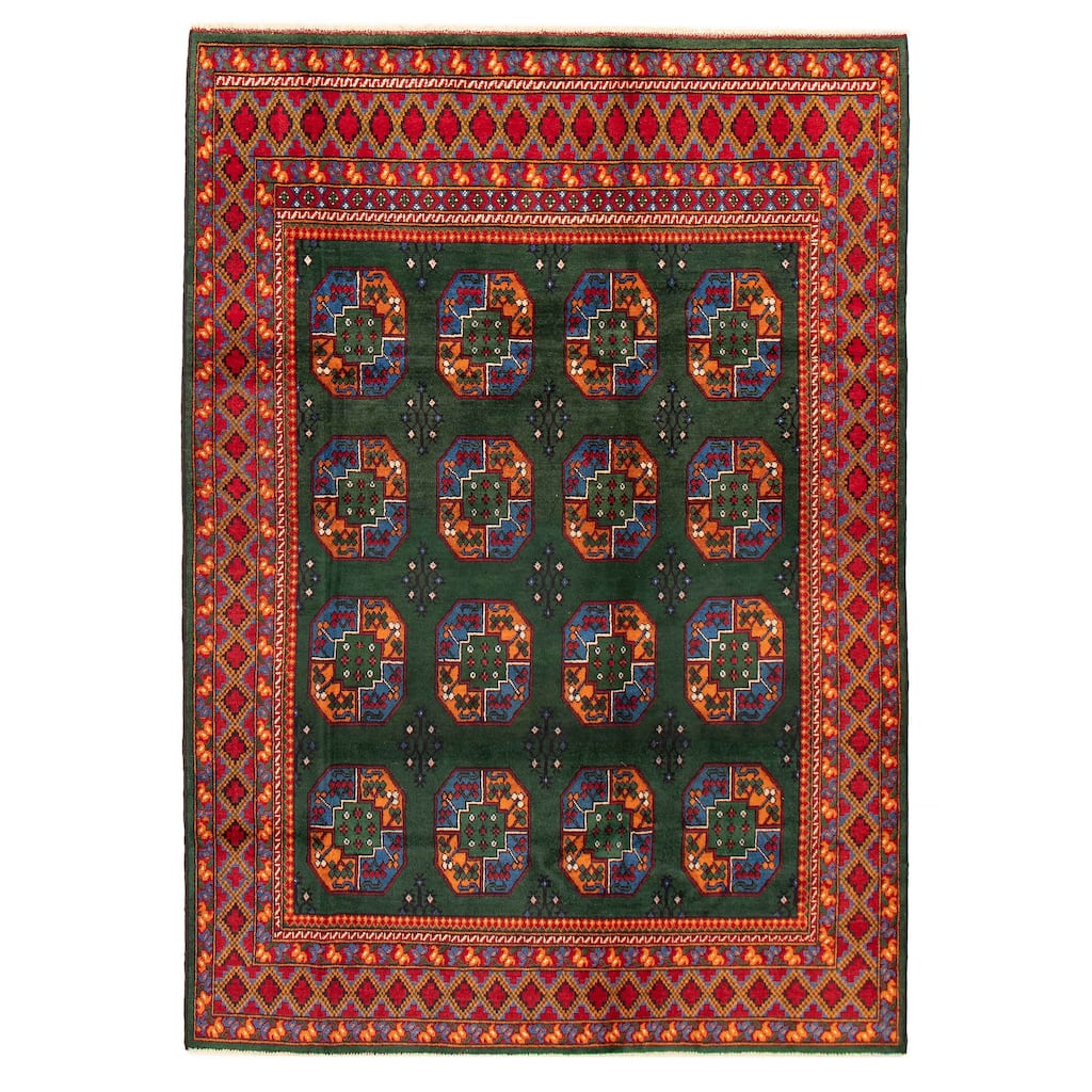 ECARPETGALLERY Hand-knotted Uzbek Kargahi Green Wool Rug - 6'9 x 9'6