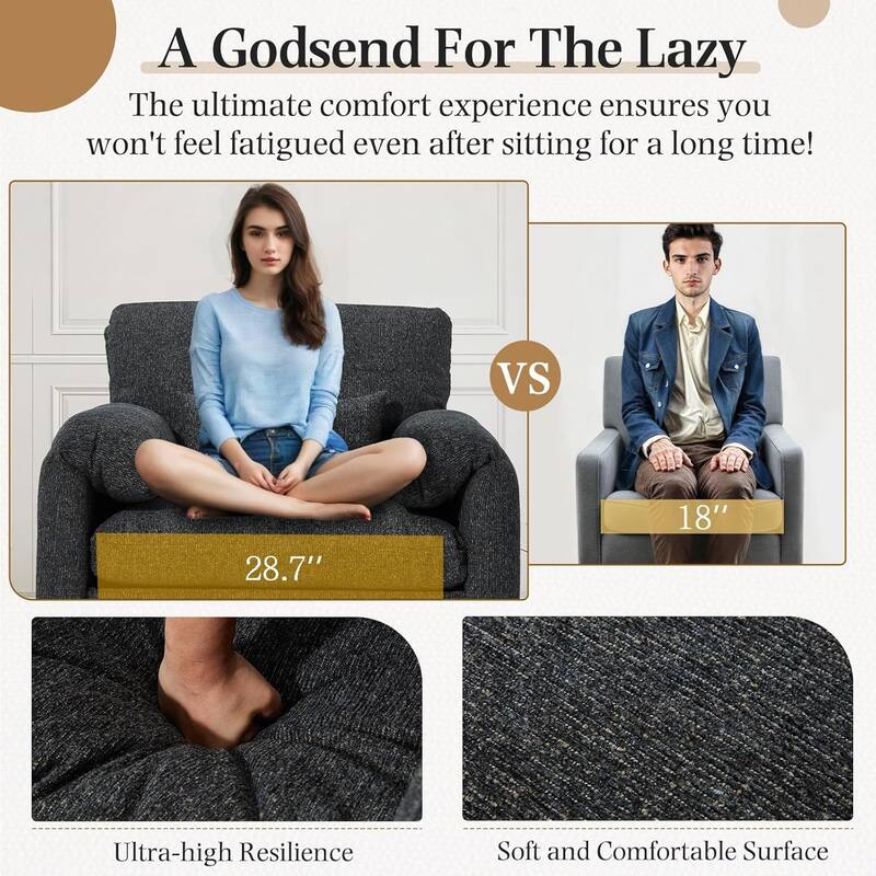 AECOJOY Oversized Armchair, Mid Century Accent Chair, Comfy Upholstered Single Sofa, Extra Wide Reading Chairs for Living Room