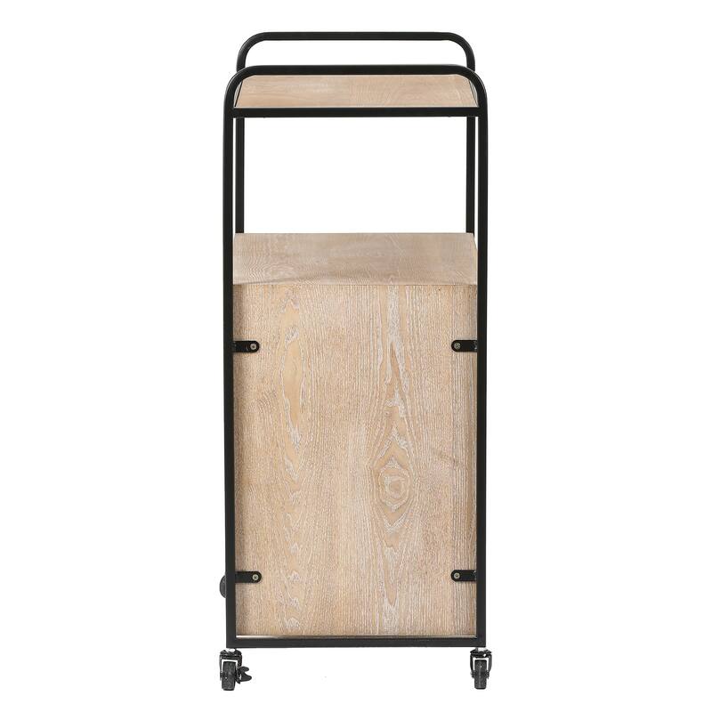 Brown and Black Mobile Natural Wood Double Tilt-Out Laundry Hamper Storage Cabinet