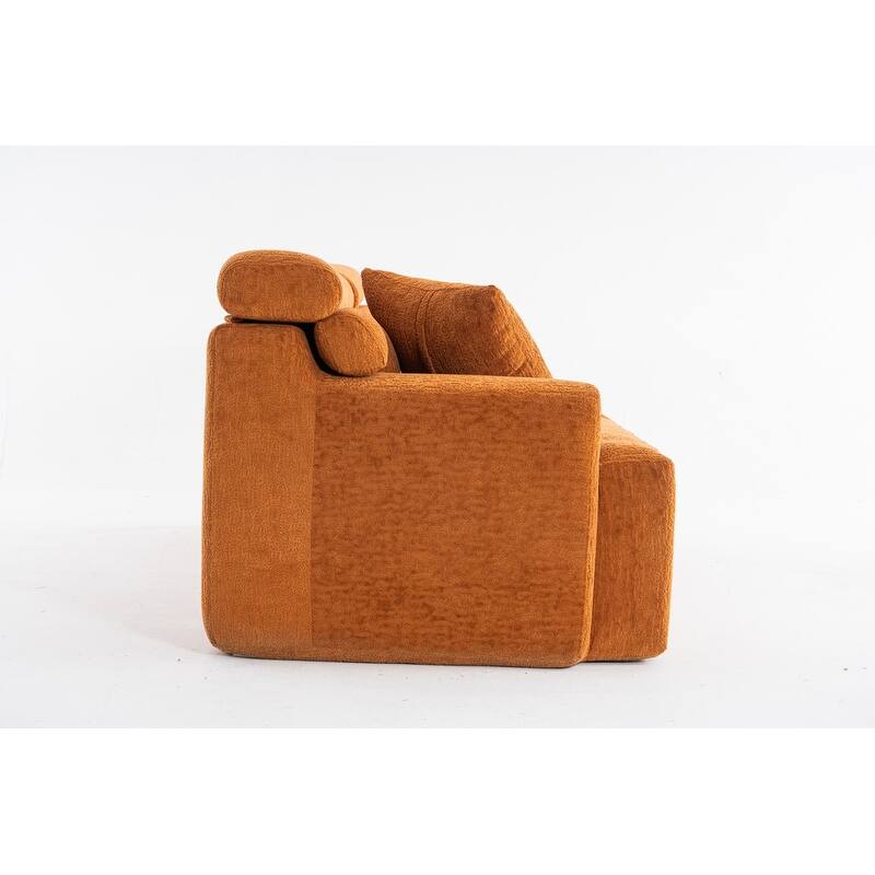 4-Seater Compression Sofa with Pillows, Wood Grain Chenille Fabric