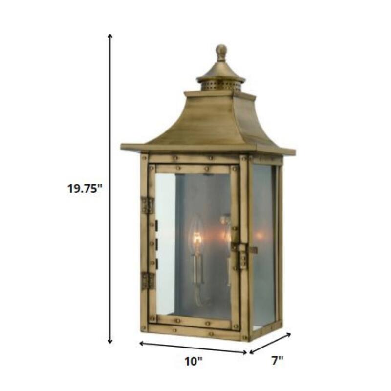 2-Light Patina Wall Light Gas Lantern Style Clear Glass - 7” x 10” x 19.75”
