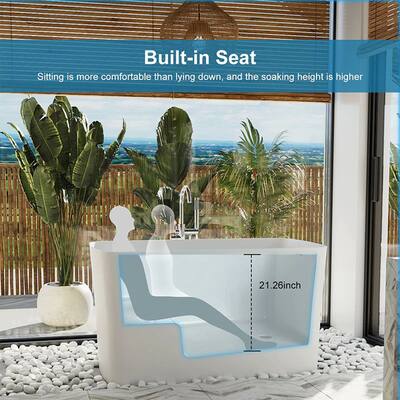 GIVINGTREE 47'' x28'' Solid Surface Stone Resin Freestanding Small Space Soaking Bathtub with Seat