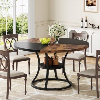 Round Dining Table for 4-6, 47 inch Wood Breakfast Table for Kitchen ...