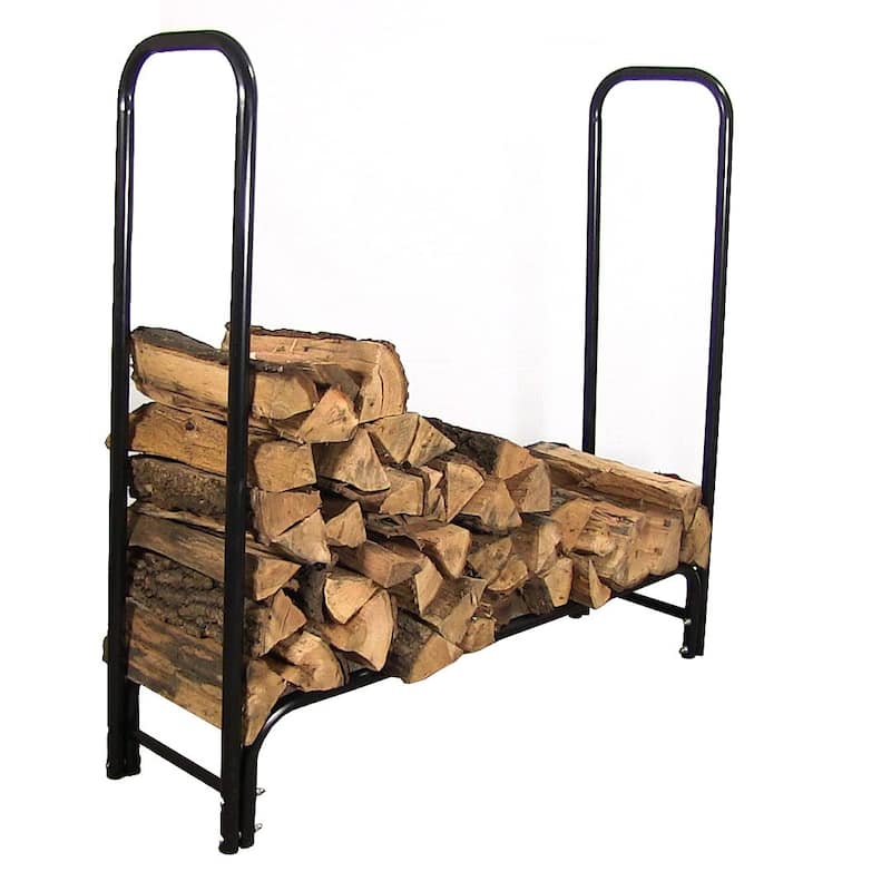 Sunnydaze Black Steel Outdoor Firewood Log Rack with Black Cover - 4-Foot