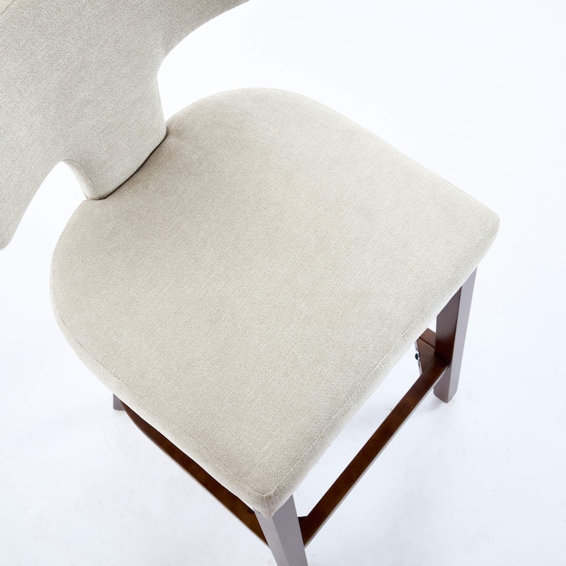 Counter Height Bar Stools Set of 2, Linen Upholstered Accent Chairs, Curved Backrest with Nailhead Trim and Splayed Legs