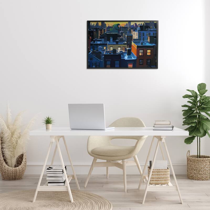 Stupell Cityscape with Distant Monster Framed Giclee Art Design By Keith Thomson