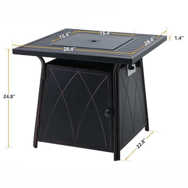 28" Gas Fire Pit Table with 4 Rattan Chairs, 5 Piece Propane Fire Pit Setwith 5Kg Fire Glass